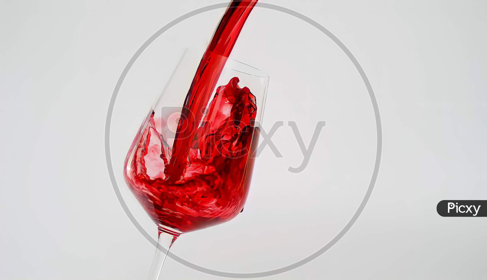 Red wine is pouring into a glass goblet on a white background. alcoholic drinks.