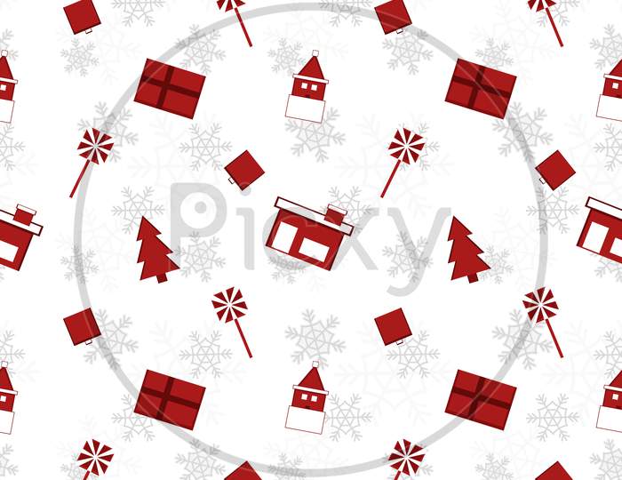 Red Christmas Object Silhouette Vector Repeat Pattern Created On White Background, Sharp Edged Christmas Object Repeat Pattern.