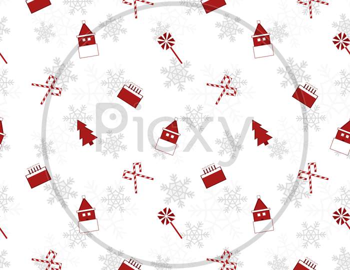 Red Christmas Object Silhouette Vector Repeat Pattern Created On White Background, Sharp Edged Christmas Object Repeat Pattern.