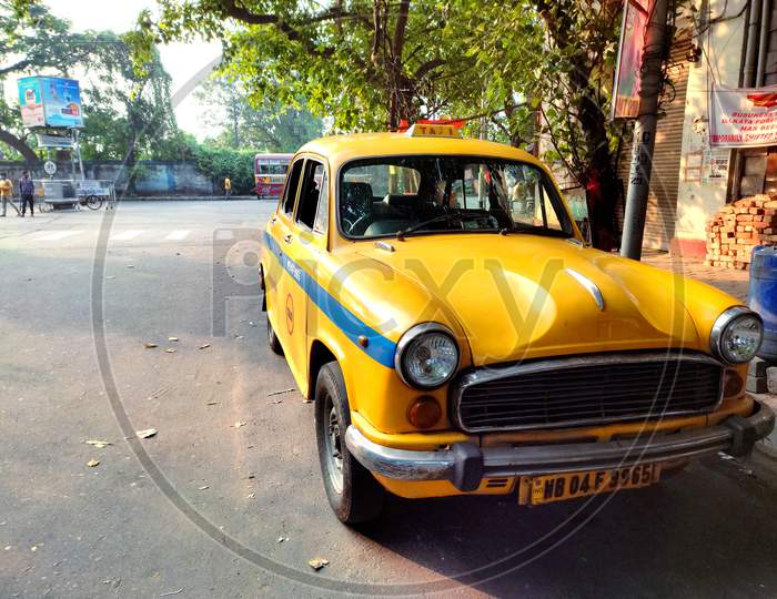 Kolkata's yellow Taxi. Popular vehicle and heritage car in kolkata.
