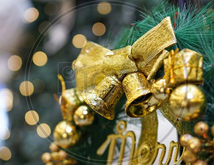 Close Up Gold Christmas Bell Ornament