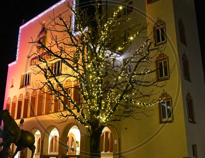Image of Vaduz, Liechtenstein, December 6, 2021 Illuminated Christmas