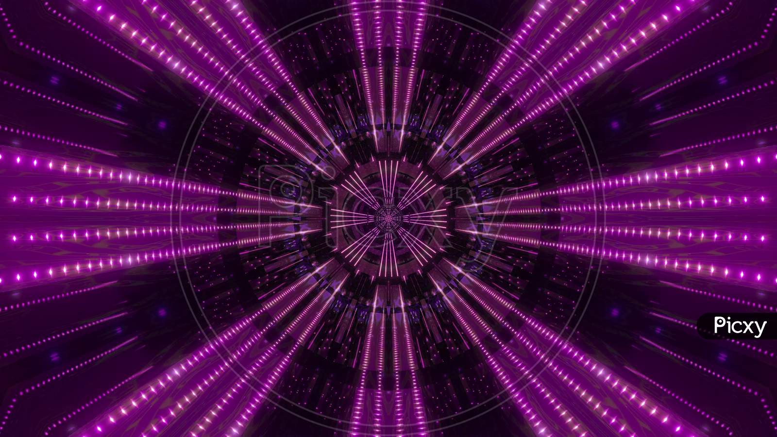 Color Changing Neon Dots Sci-Fi Tunnel 3D Illustration Background Walllpaper Design Artwork