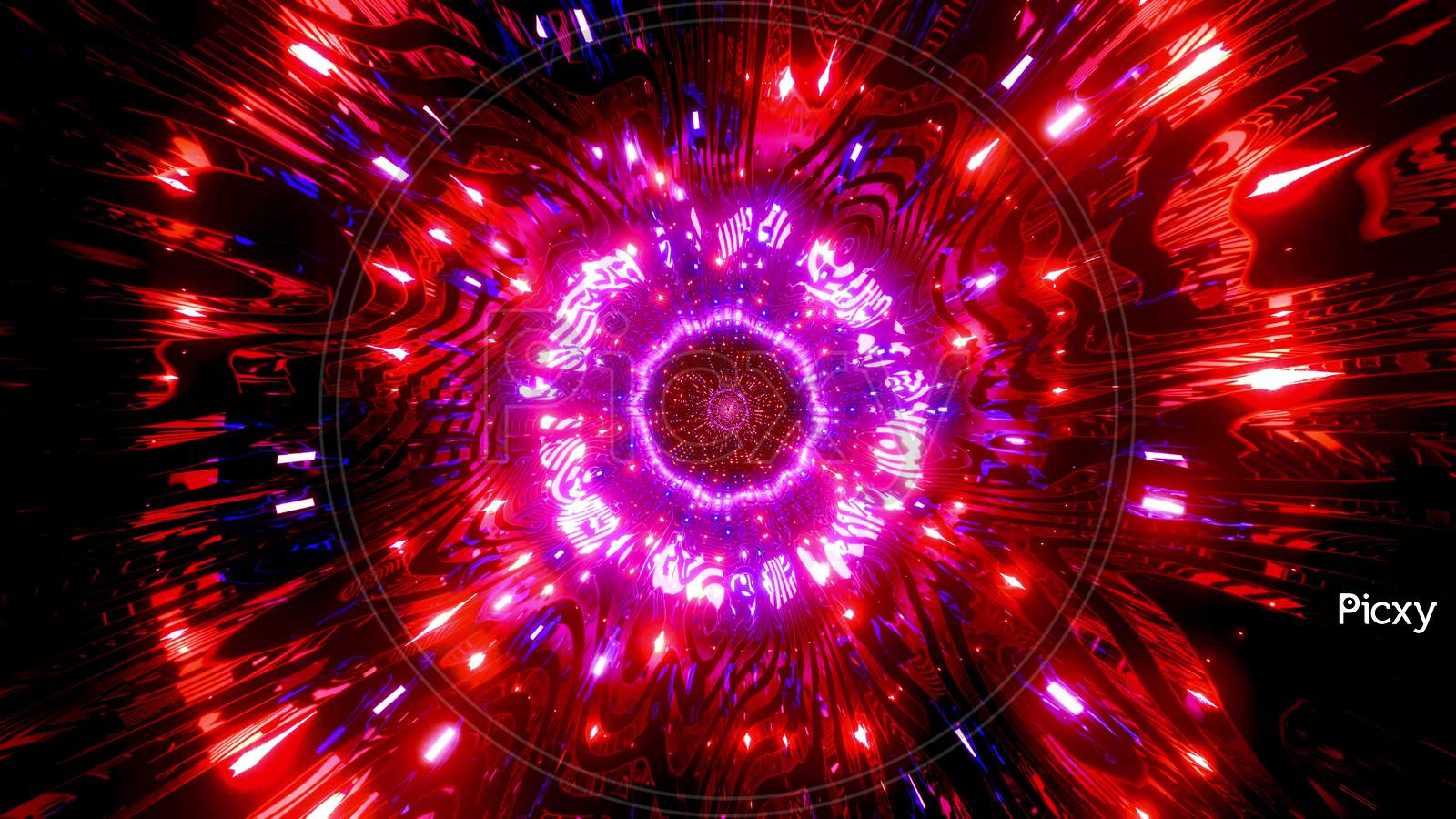 Red Purple Blinking Color Changing Neon Tunnel 3D Illustration Background Walllpaper Design Artwork
