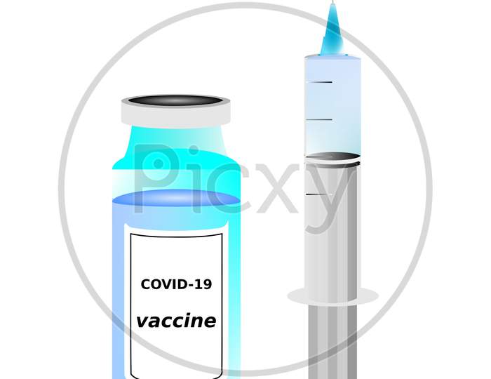 Covid-19 Vaccine Computer Graphic Design. Isolated Coronavirus Vaccine Art On White Background.