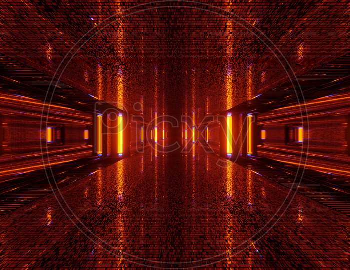 Narrow Beaming Light Reflection Tunnel 4K Uhd 3D Illustration Background
