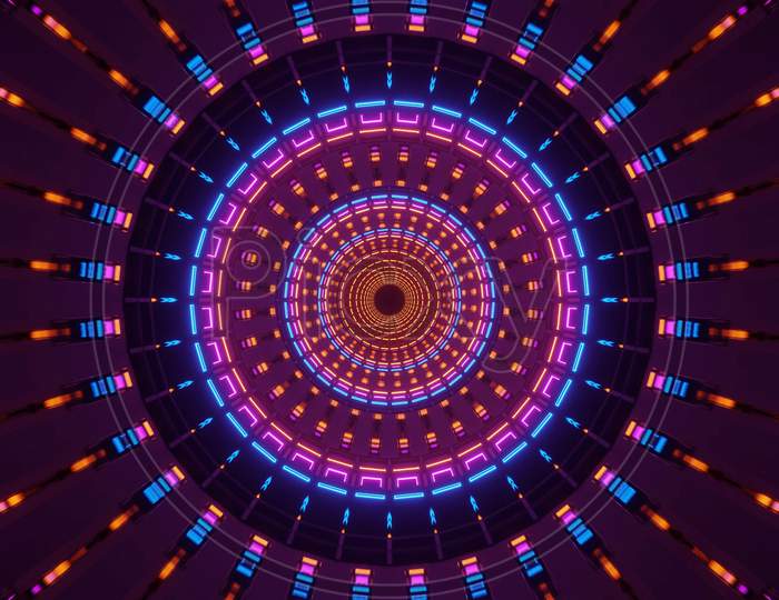 Sci-Fi Illuminating Laser Circular Loop 4K Uhd 3D Illustration Background