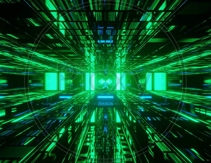 Grand Matrix Cyber Gleaming Port 4K Uhd 3D Illustration Background