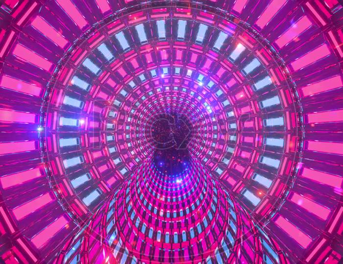 Cool Rotating Tunnel With Neon Particles 3D Illustration Background Wallpaper Artwork
