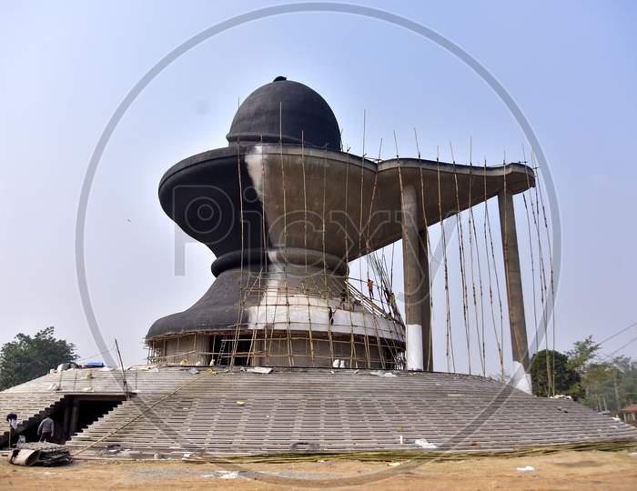 Construction of the 'Lord Shiva Lingam' shaped temple underway, in Nagaon district, Monday, Feb. 01, 2021