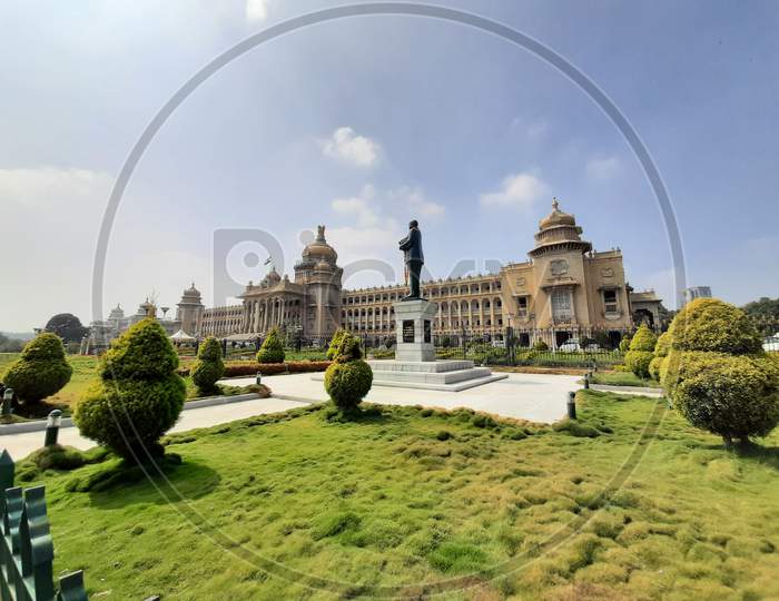 Closeup of Beautiful The Vidhana Soudha located in Bangalore, is the seat of the state legislature of Karnataka.