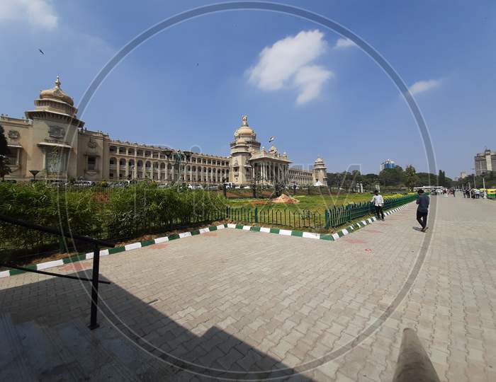 Closeup of Beautiful The Vidhana Soudha located in Bangalore, is the seat of the state legislature of Karnataka.