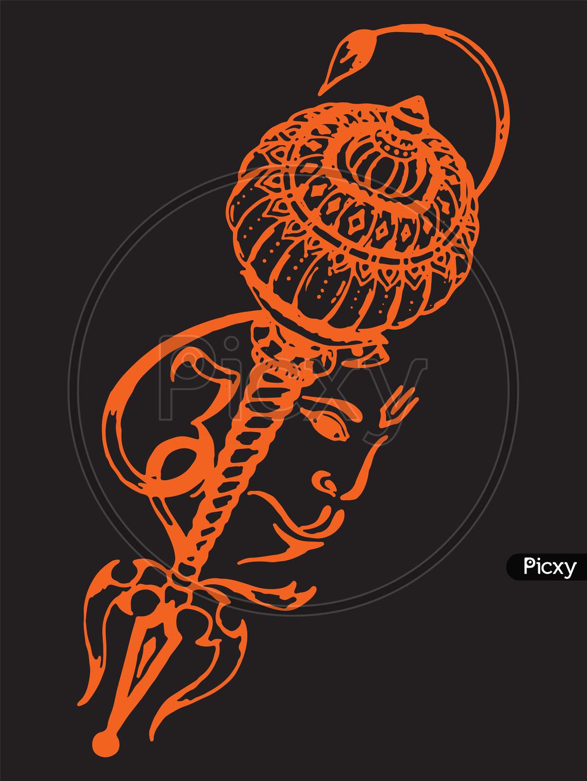 Sketch Of Lord Hanuman Face And Mace Or Bhajarangabali Sign And Symbols Outline Editable Illustration