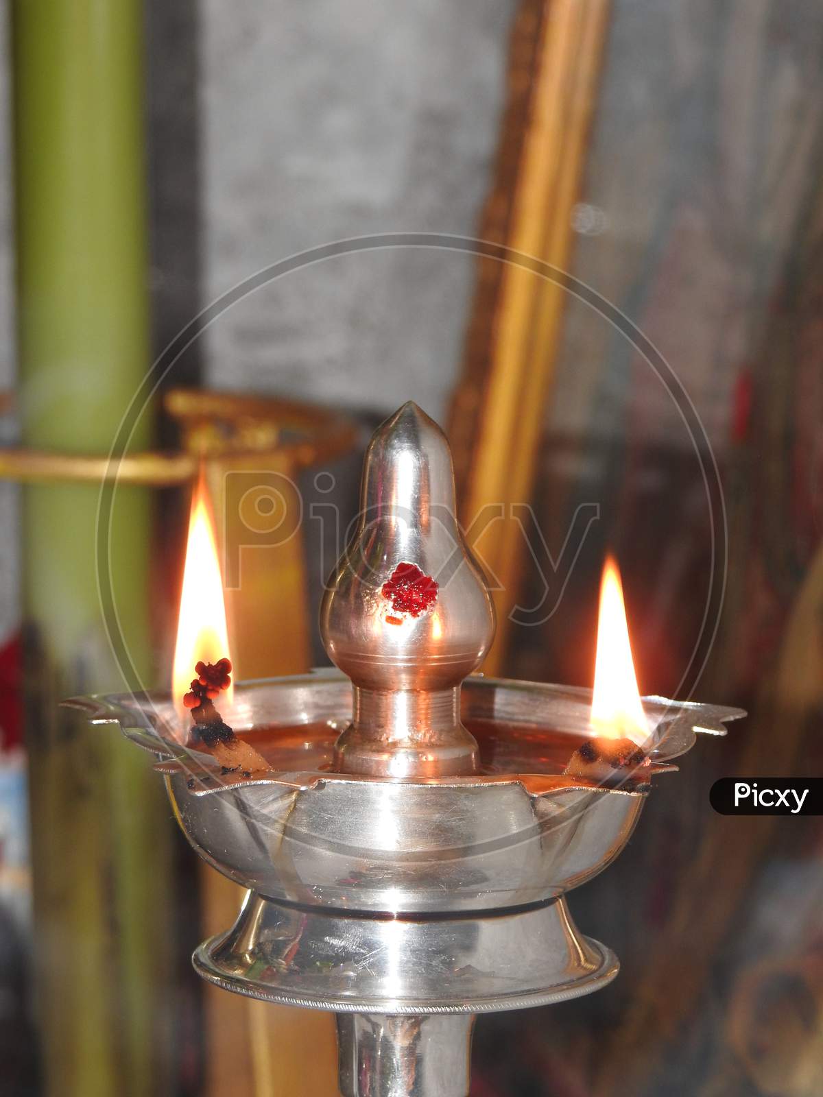 Image of Traditional South Indian Brass Oil Lamp Or Nilavilakku
