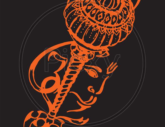 Sketch Of Lord Hanuman Face And Mace Or Bhajarangabali Sign And Symbols Outline Editable Illustration