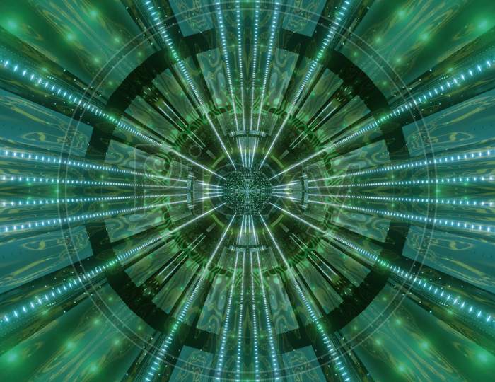Neon Dots Science Fiction Tunnel Color Changing 3D Illustration Background Walllpaper Design Artwork