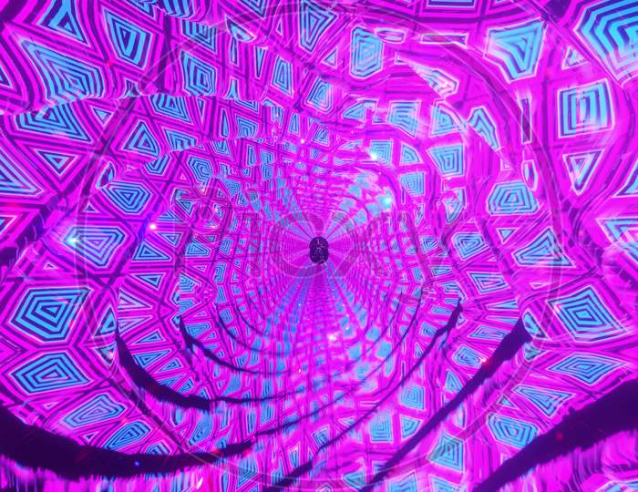 Highly Abstract Neon Tunnel With Glowing Particles 3D Illustration Background Wallpaper Artwork