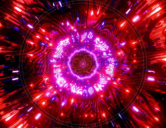Red Purple Blinking Color Changing Neon Tunnel 3D Illustration Background Walllpaper Design Artwork
