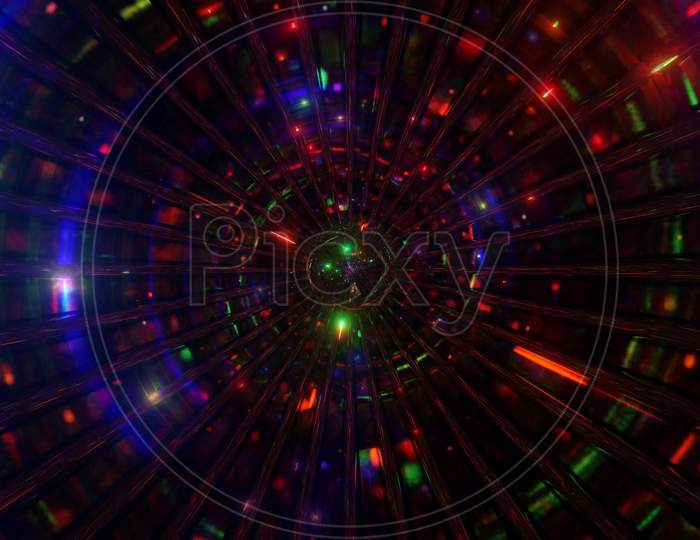 Glowing Space Particles Tunnel Fly Through 3D Illustration Background Wallpaper Artwork