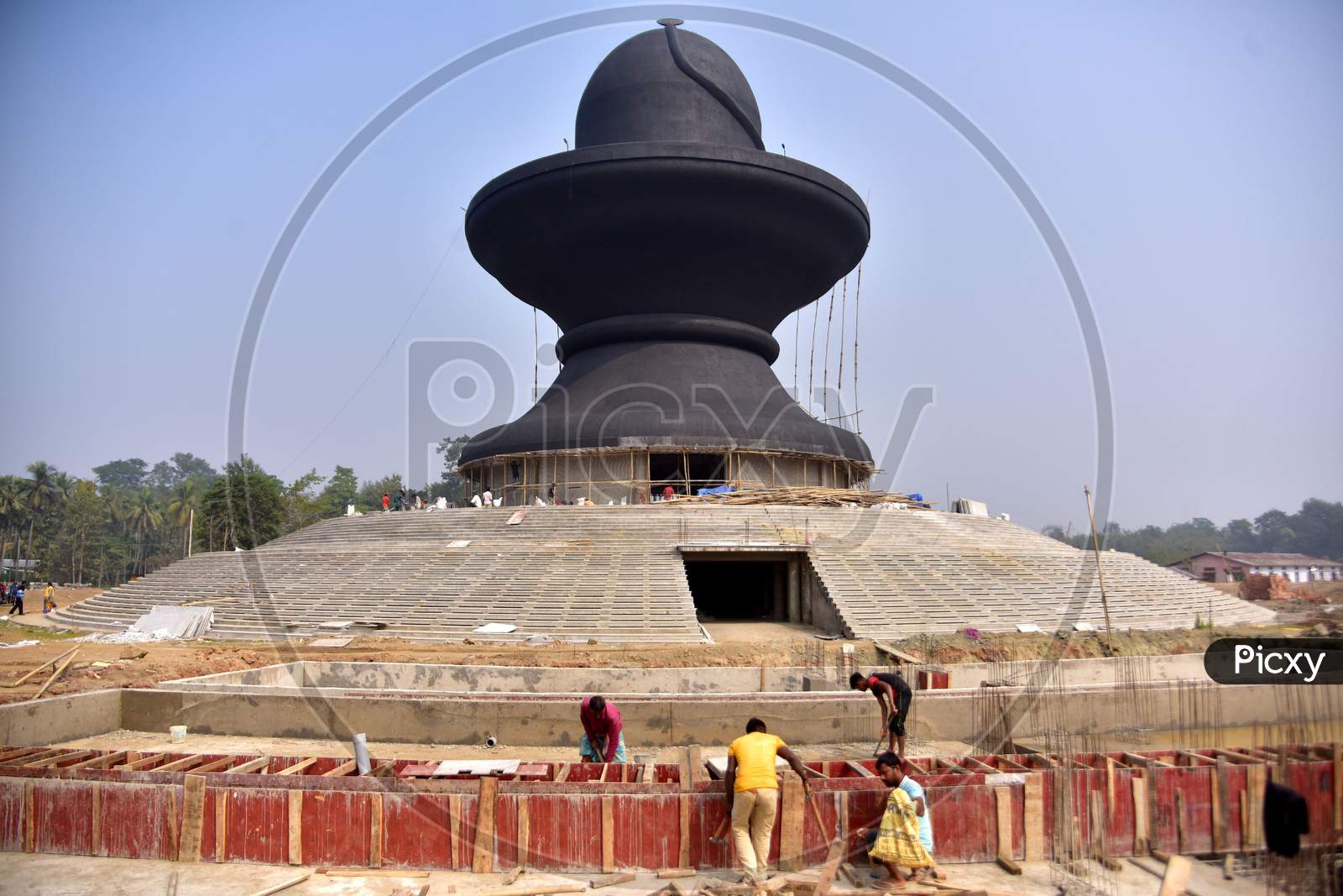 Construction of the 'Lord Shiva Lingam' shaped temple underway, in Nagaon district, Monday, Feb. 01, 2021