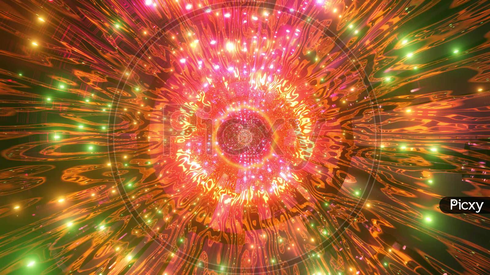 Orange Green Pink Science Fiction Corridor Tunnel 3D Illustration Artwork Design Background Wallpaper