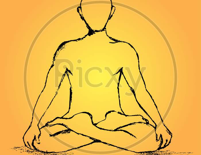 Sketch Of Sign And Symbol Man Sit And Doing Meditation Outline Editable Illustration