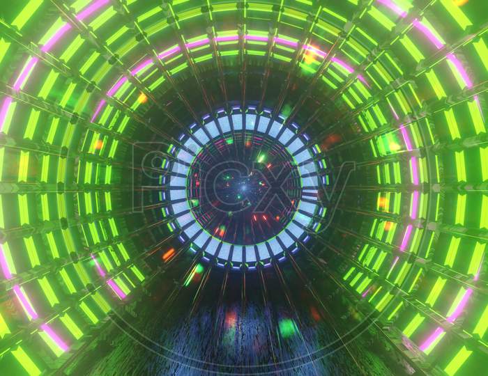 Magic Neon Tunnel With Cool Particles 3D Illustration Wallpaper Background Artwork