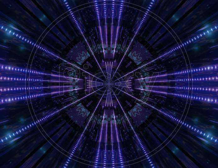 Neon Dots Science Fiction Tunnel Color Changing 3D Illustration Background Walllpaper Design Artwork