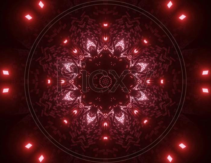 Ornamental Red Sci Fi Tunnel 3D Illustration Background