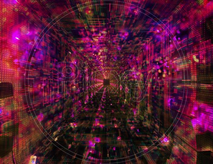 Colorful Lights Effects Neon Dots Space Tunnel 3D Illustration Background Wallpaper Artwork