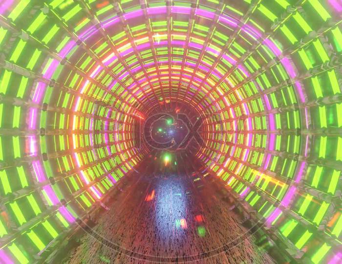 Magic Neon Tunnel With Cool Particles 3D Illustration Wallpaper Background Artwork