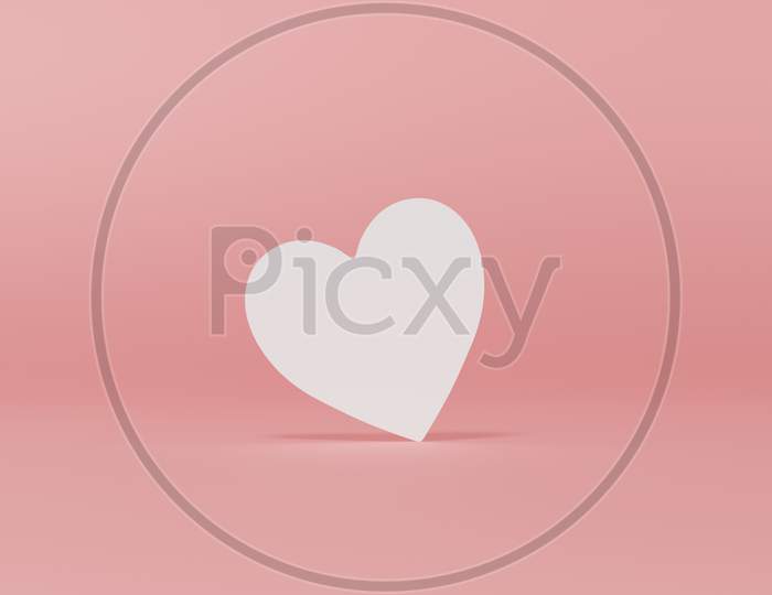 Blank White Love Heart Card Isolated On Pink Pastel Color Background Minimal Conceptual 3d illustration rendering Modern And Simple