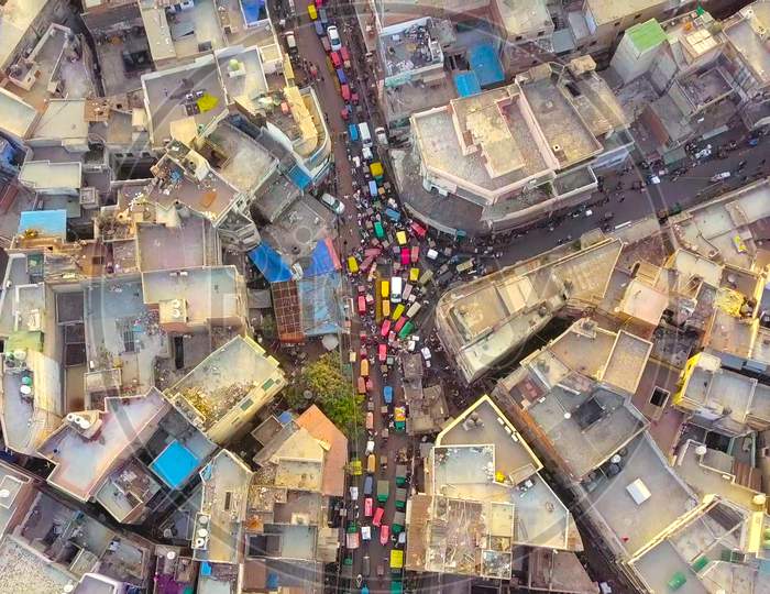 Urban street traffic Drone view