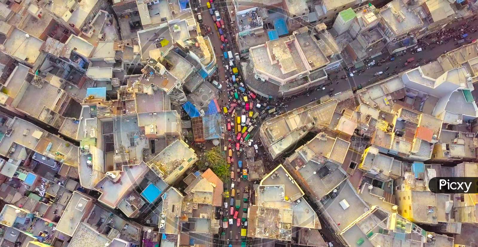 Urban street traffic Drone view
