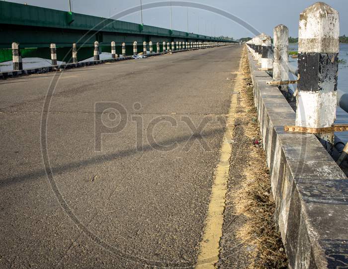 View Of Palar Ecr Bridge Across Palar River In Tamil Nadu, India. Old Abandoned Bridge Across Palar River.