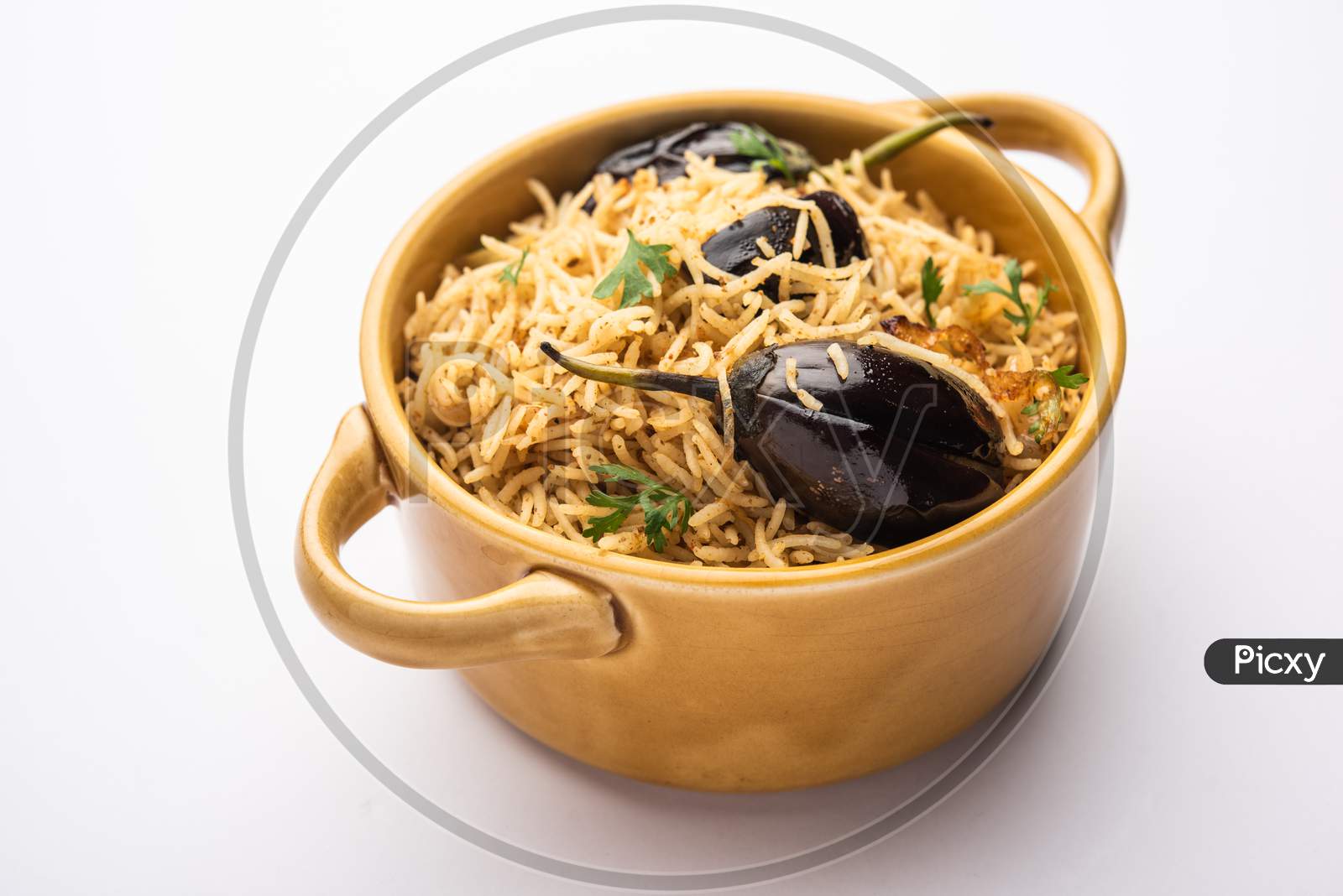 Indian Vegetarian Food Vangibhath Or Brinjal Rice Or Eggplant Biryani