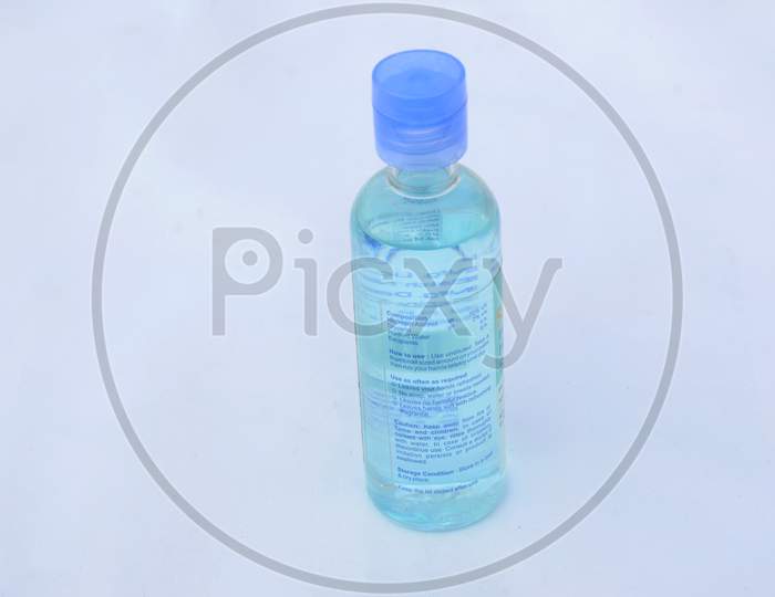 The Sky Blue Sanitizer Bottle Isolated On White Background.