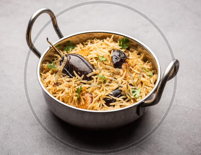 Indian Vegetarian Food Vangibhath Or Brinjal Rice Or Eggplant Biryani