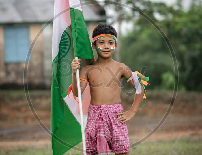 Boy With Indian Flag