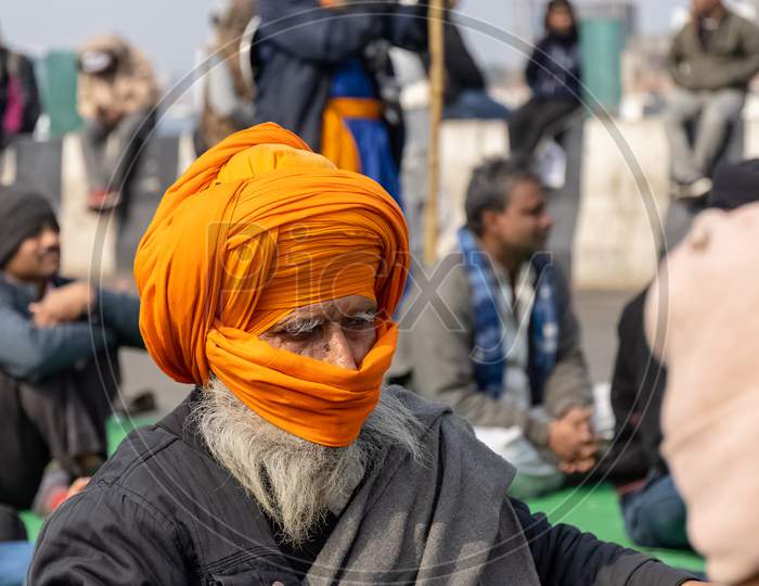 Indian farmer protesting at Ghazipur border