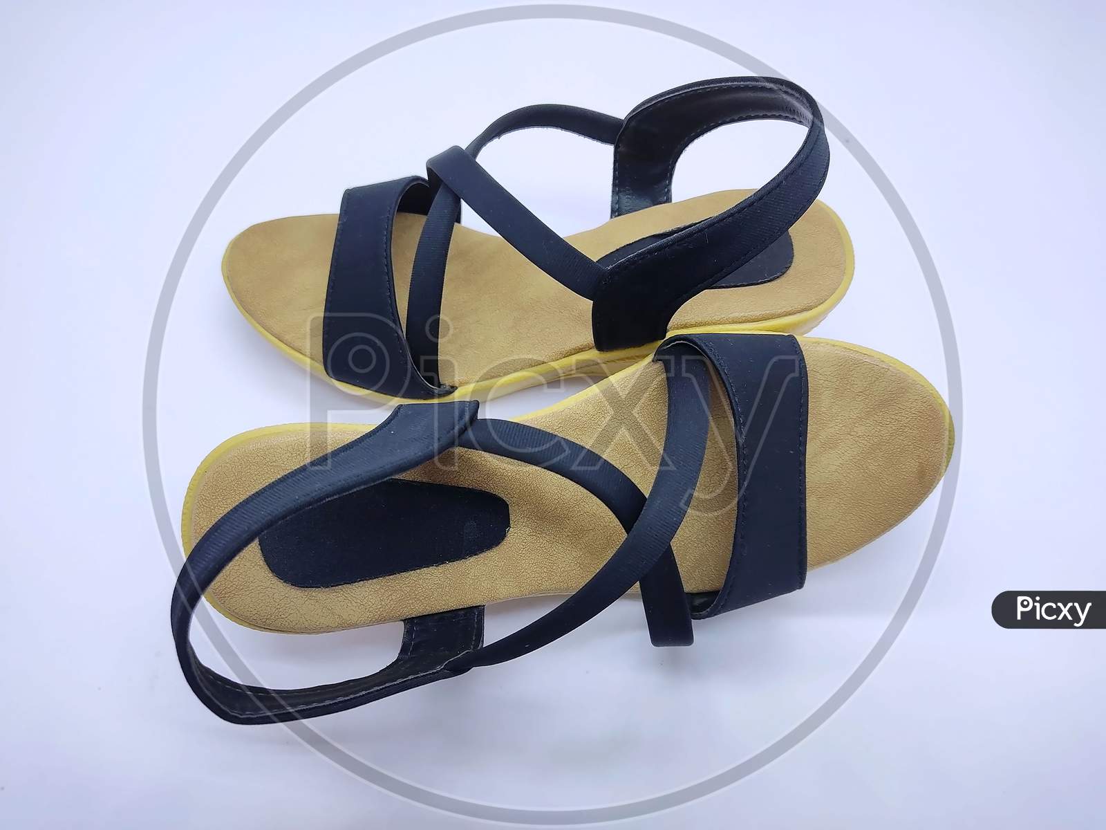 Women'S Sandals Shoes, Ladies Sandal, Female Leather Slippers, New Pair Of Stylish Brown High Heels With Cork Soles, Beautiful Shoes For Ladies On White Background