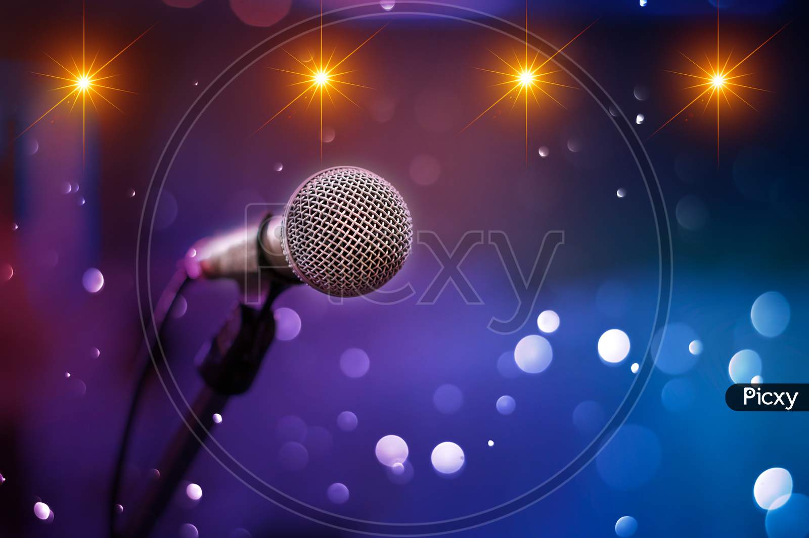 Communication Microphone On Stage Against A Background Of Auditorium Concert Stage