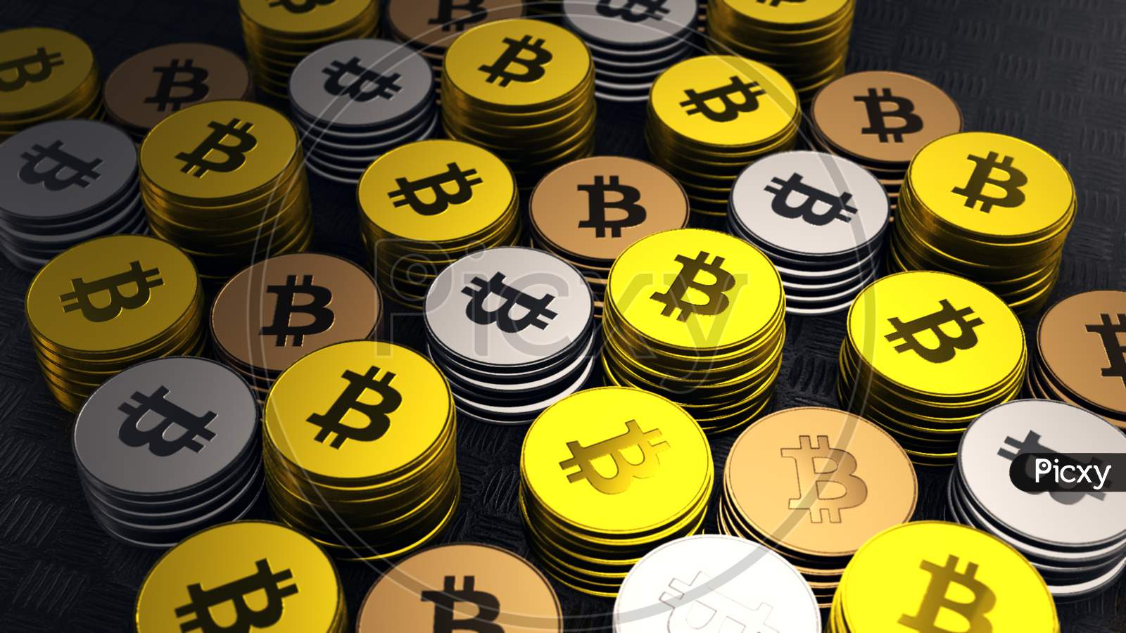 Macro Shot Of Gold, Silver & Bronze Bitcoins, Crypto Currency, Btc Currency, Business And Technology Concept, 4K High Quality .