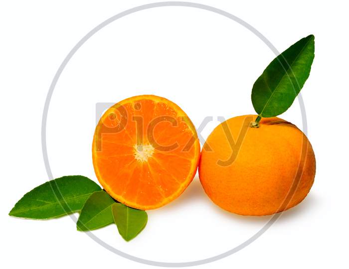 Orange Fruit. Orang Slice Isolate On White. With Clipping Path, Orange Background White