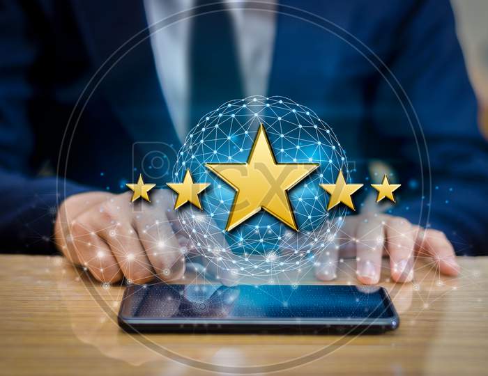 Businessmen Pointing Five Star Stars To Boost Corporate Ratings Phone Holder