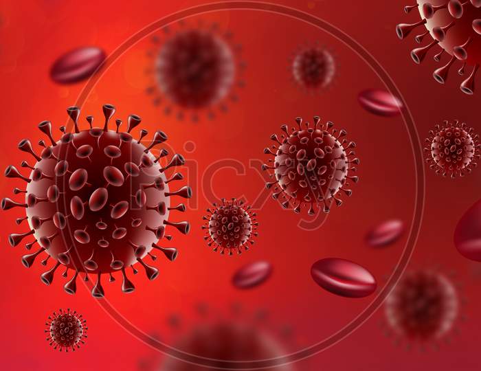 Covid-19 Coronavirus Virus In Red Blood 3D Illustration 3D Rendering