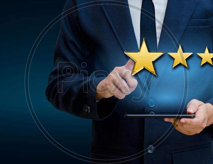 Businessmen Pointing Five Star Stars To Boost Corporate Ratings Phone Holder