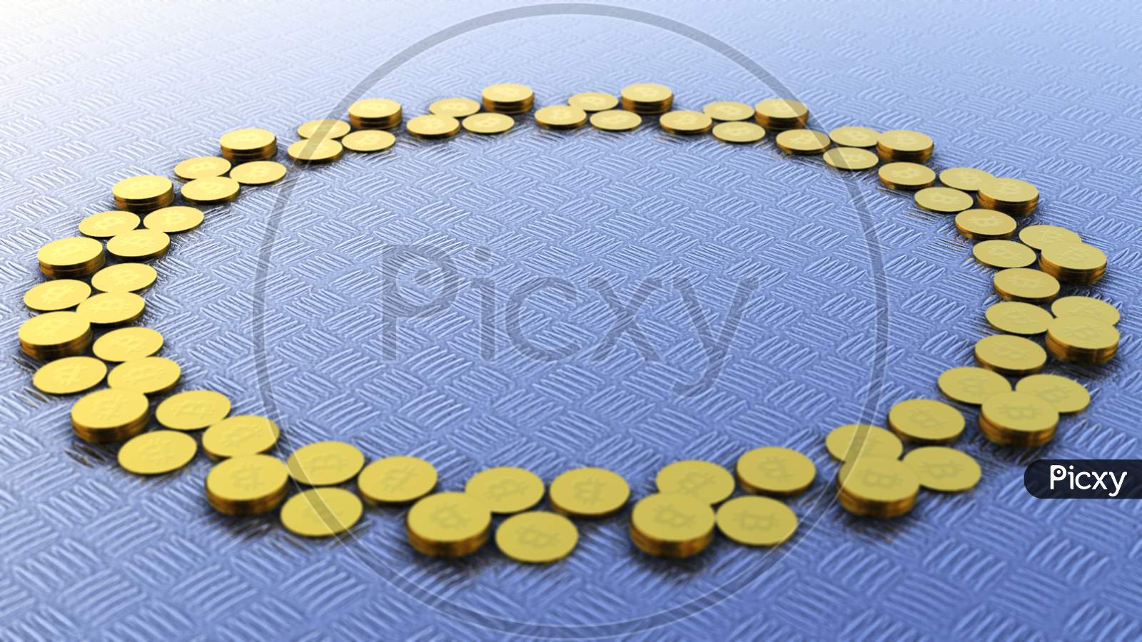 Bitcoins In Circle With Rotating Camera Movement, Crypto Currency, Btc Currency, Business And Technology Concept, 4K High Quality