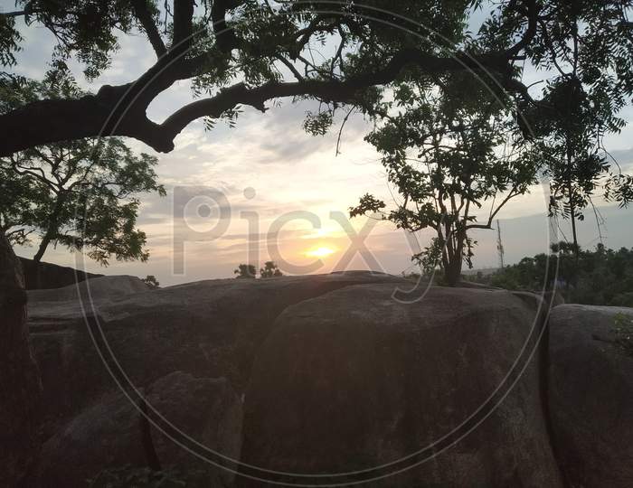 sunset landscape background, Mahabalipuram