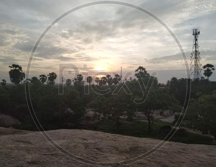 sunset landscape background, Mahabalipuram